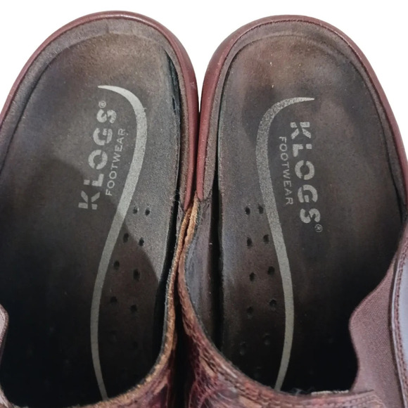 Klogs Brown Embossed Leather Slip On Comfort Mules Work Cogs size 10-10.5 - Picture 4 of 10